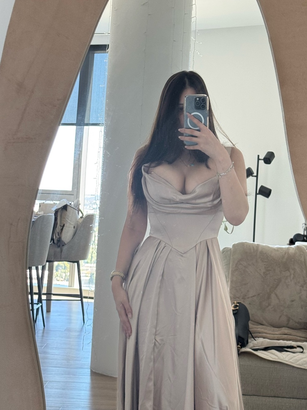 Off-Shoulder Cream Evening Gown - Picture 3 of 5